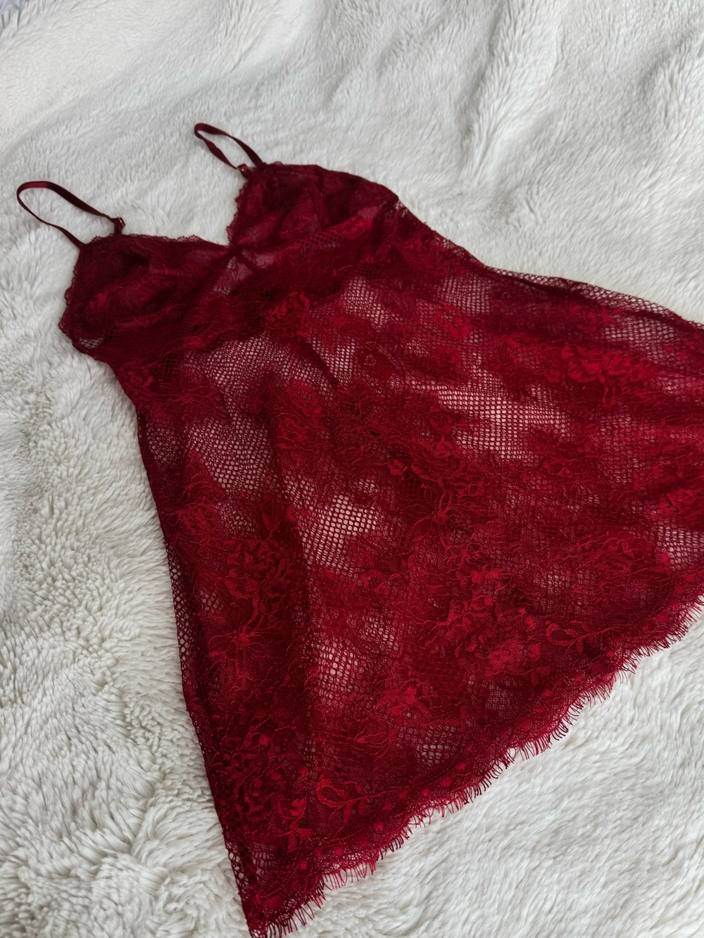 Victoria's Secret Burgundy Lace Chemise with Floral Detailing